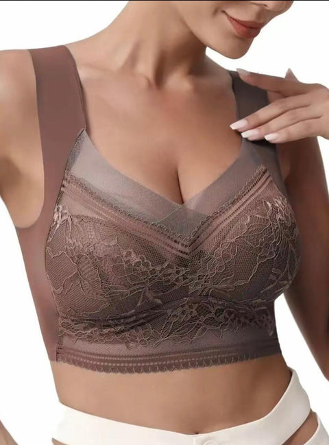 Lace Full-Coverage Wireless Support Bra (Brown)